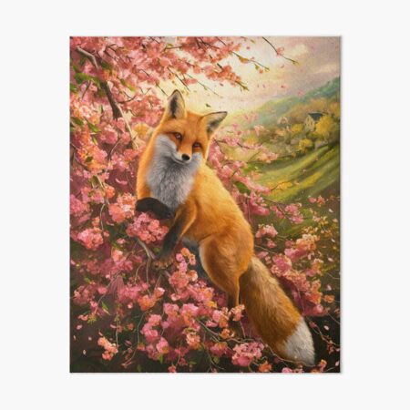 Fox Portrait. Fox with cherry blossom, floral fox, fox painting, Raphael style Art Board Print