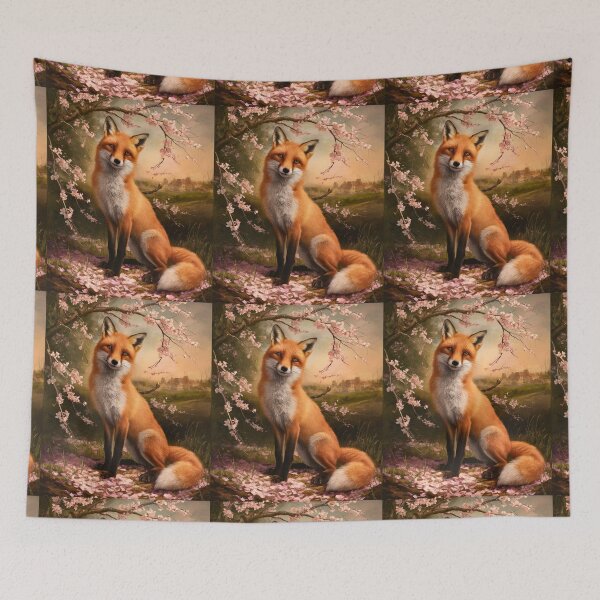 Artikelvorschau, Fuchs-Portrait. Fuchs mit Kirschblüte, Blumenfuchs, Fuchsmalerei, Raphael-Stil entworfen und verkauft von FoxVibes.
