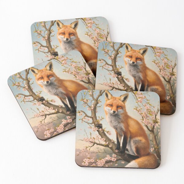 Item preview, Fox Portrait. Fox with cherry blossom, floral fox, fox painting, Raphael style designed and sold by FoxVibes.