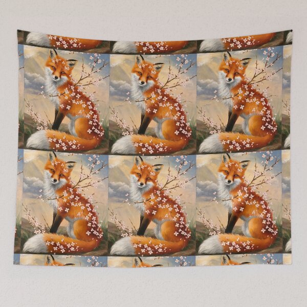 Artikelvorschau, Fuchs-Portrait. Fuchs mit Kirschblüte, Blumenfuchs, Fuchsmalerei, Raphael-Stil entworfen und verkauft von FoxVibes.