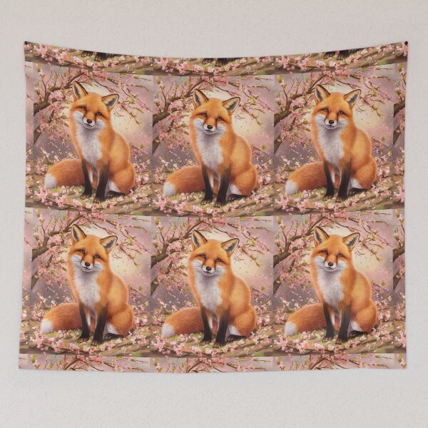 Artikelvorschau, Fuchs-Portrait. Fuchs mit Kirschblüte, Blumenfuchs, Fuchsmalerei, Raphael-Stil entworfen und verkauft von FoxVibes.