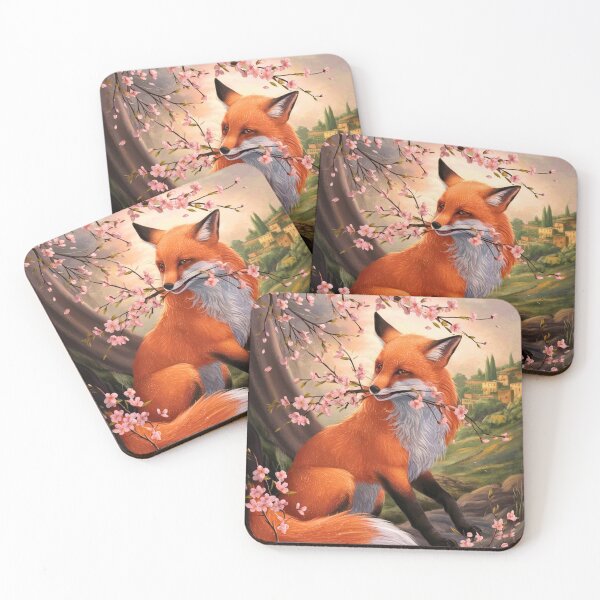 Item preview, Fox Portrait. Fox with cherry blossom, floral fox, fox painting, Raphael style designed and sold by FoxVibes.