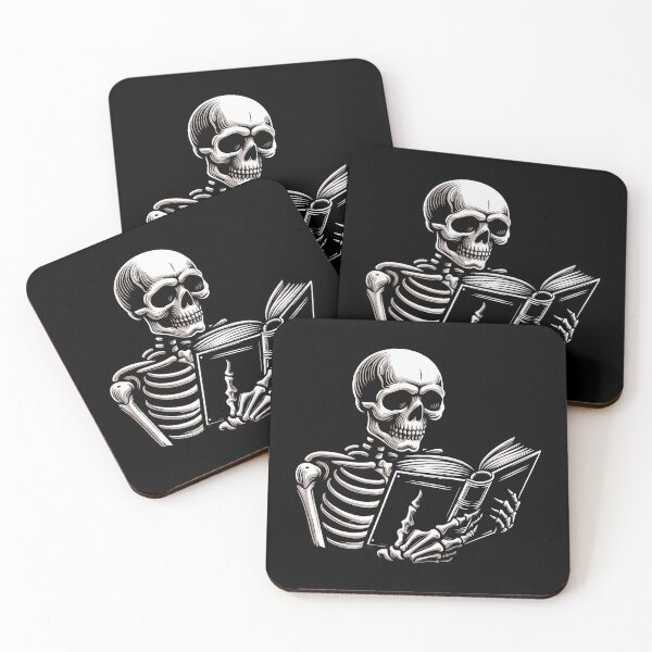 Item preview, Skelton reading a book, bibliophile, lover, spooky reader designed and sold by craftytraci.