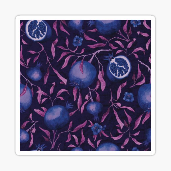 Hand painted Vintage watercolor pomegranates blue violet pattern Sticker