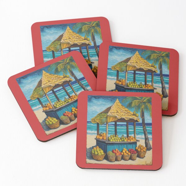 Item preview, "Tropical Delights: Caribbean Beach Kiosk Selling Fresh Fruits" designed and sold by Artisticanvas.