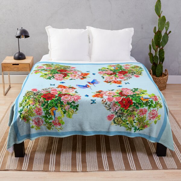 Item preview, Flowers, beautiful exotic butterflies a bird in an explosion of love, blue background designed and sold by SueKnox.
