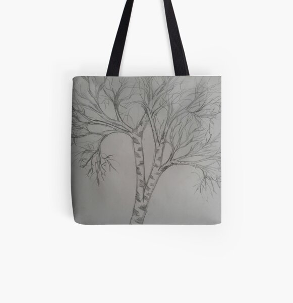 Drawing of birch tree All Over Print Tote Bag