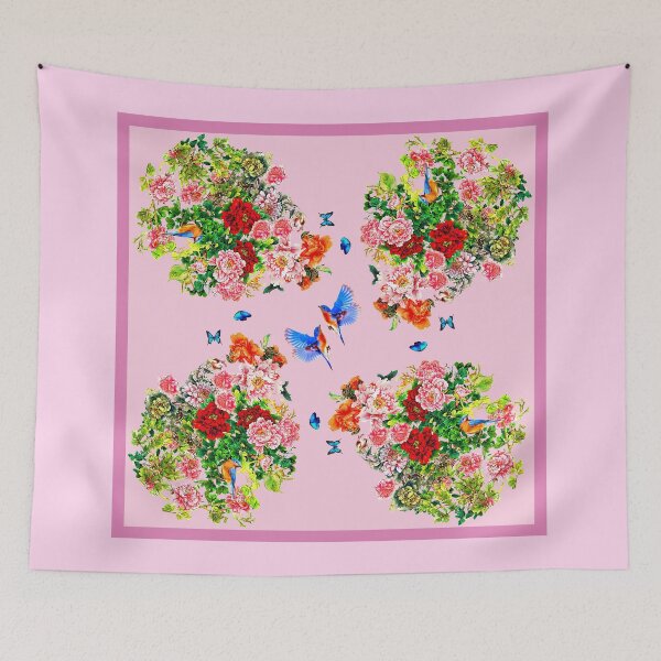 Item preview, Flowers, beautiful exotic butterflies a bird in an explosion of love, pink background designed and sold by SueKnox.