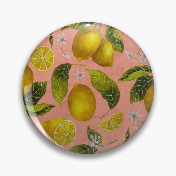 Item preview, Hand painted vintage watercolor Lemons pattern on coral  designed and sold by Jackies-art.