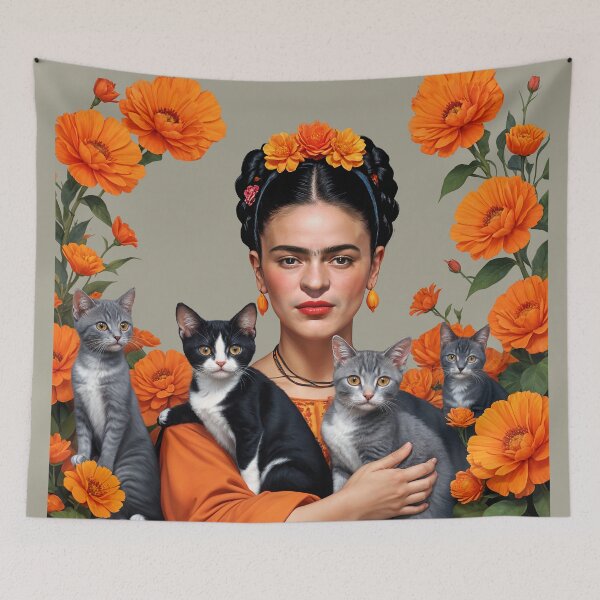 Item preview,  Frida Kahlo and flowers cats and kittens ,Frida Kahlo designed and sold by TeeARTHY.