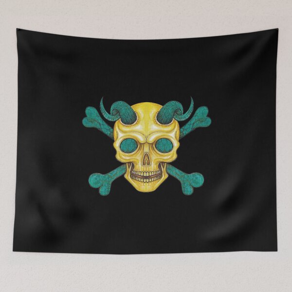 Item preview, Demon skull and crossbones set turquoise with gold. designed and sold by Jiwsurreal.