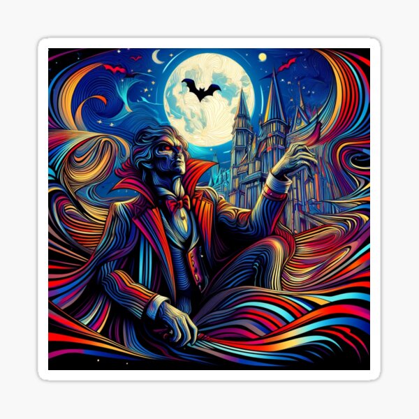 Vista previa del artículo con la obra «Vampiro: ilusión óptica vibrante», diseñado y vendido por ArtemisDesignAI.