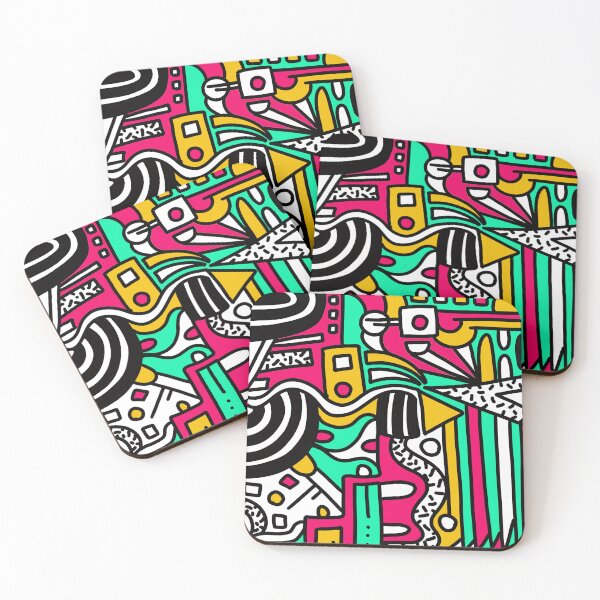 Item preview, Geometric Popart green pink yellow black white colorful designed and sold by Michalaart.