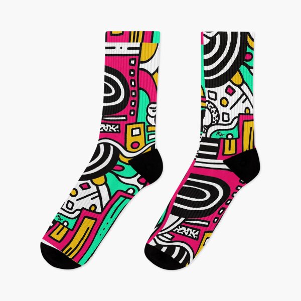 Item preview, Geometric Popart green pink yellow black white colorful designed and sold by Michalaart.