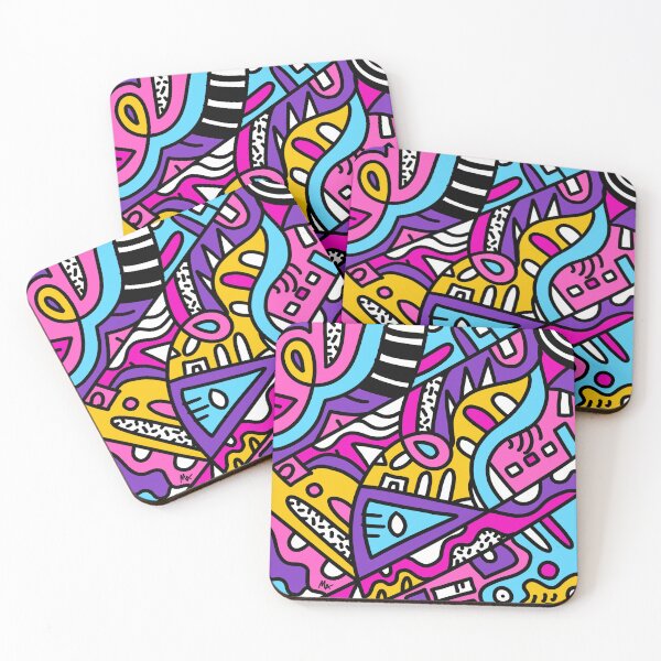 Item preview, Geometric Colorful Popart Abstract Light blue purple  pink yellow black white  designed and sold by Michalaart.