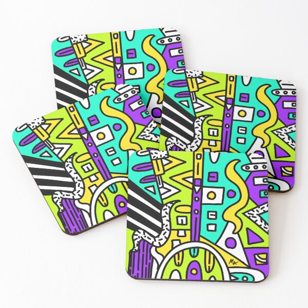 Artikelvorschau, Geometrisch Abstrakt Popart Hellblau Grün Lila Gelb Schwarz Weiß entworfen und verkauft von Michalaart.