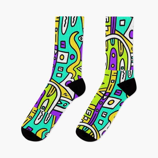 Item preview, Geometric Abstract Popart Light blue green purple yellow black white  designed and sold by Michalaart.