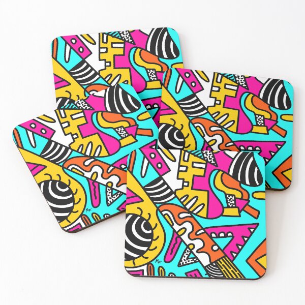 Item preview, Geometric Abstract Popart pink yellow light blue black white colorful designed and sold by Michalaart.