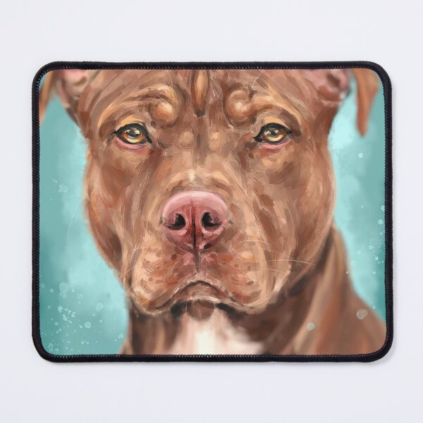 Item preview, Painting of a Majestic Red Nose Pit Bull With Soulful Eyes, on Bluish Green Background designed and sold by ibadishi.