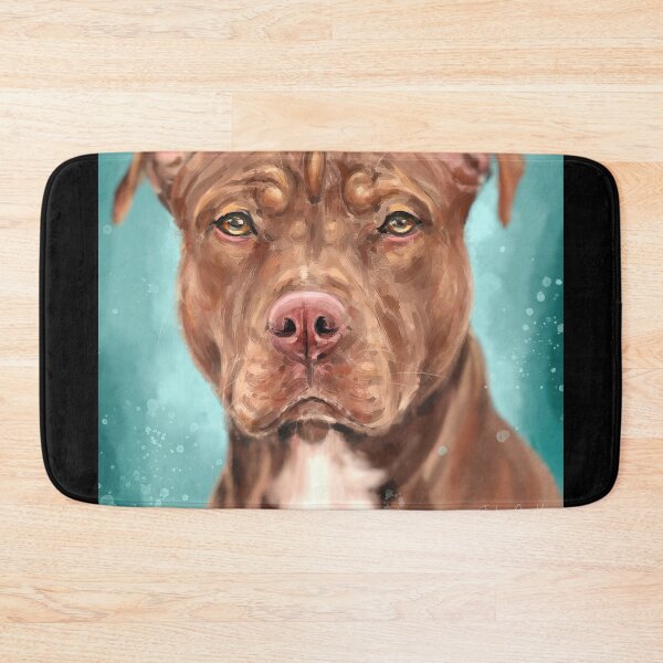 Item preview, Painting of a Majestic Red Nose Pit Bull With Soulful Eyes, on Bluish Green Background designed and sold by ibadishi.