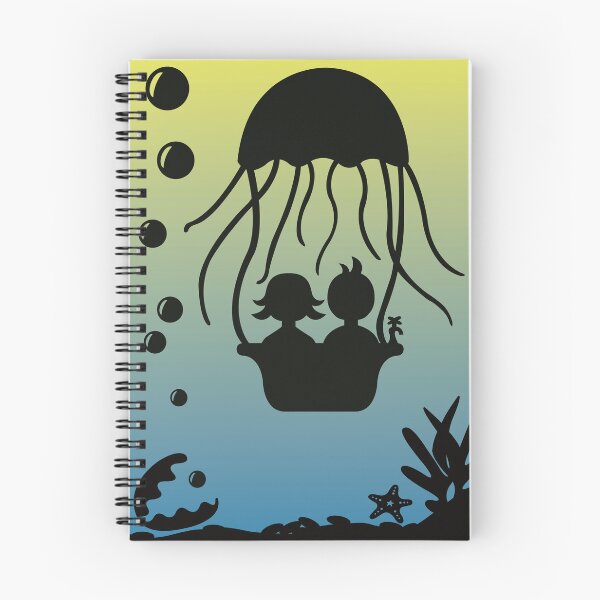 Aperçu de l'œuvre Aventure sous-marine avec des méduses - Paisley & Gabe - Bleu/Jaune créée et vendue par SquareKeyStudio.