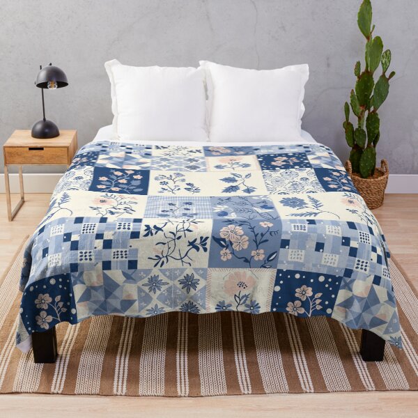 Item preview, Cottagecore Blue & White Patchwork Quilt designed and sold by amortka.