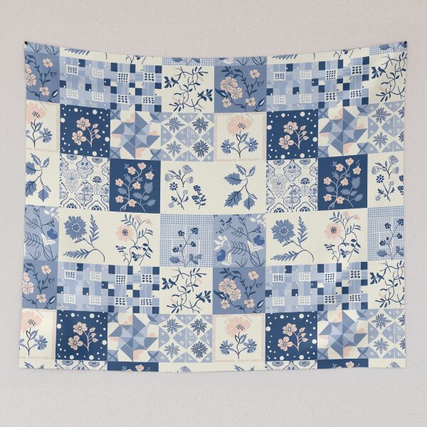 Item preview, Cottagecore Blue & White Patchwork Quilt designed and sold by amortka.