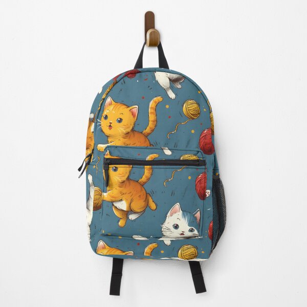 Item preview, Mischievous cartoon cats chasing yarn balls in a repeating pattern designed and sold by DMay-art.