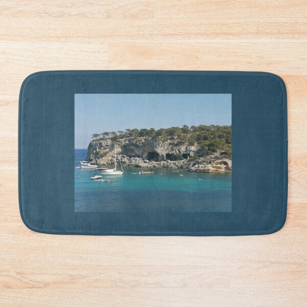 Item preview, blue bay, rocks, boats, Portals Vels, Mallorca designed and sold by Gaboro.