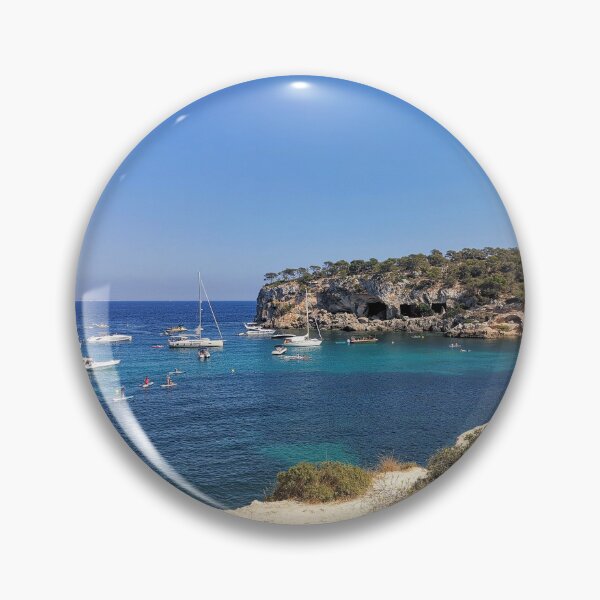 Item preview, Blue sea, rocks, boats, Portals Vels, Mallorca designed and sold by Gaboro.