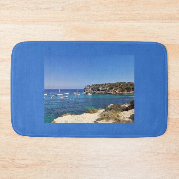 Item preview, Blue sea, rocks, boats, Portals Vels, Mallorca designed and sold by Gaboro.