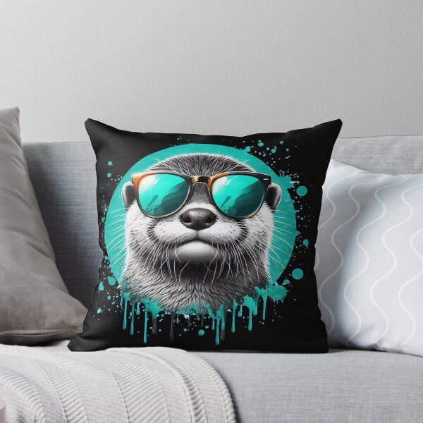 Item preview, Cool Otter in Sunglasses Turquoise Ink Dripping designed and sold by TomFrontierArt.