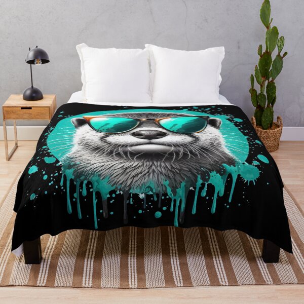 Item preview, Cool Otter in Sunglasses Turquoise Ink Dripping designed and sold by TomFrontierArt.