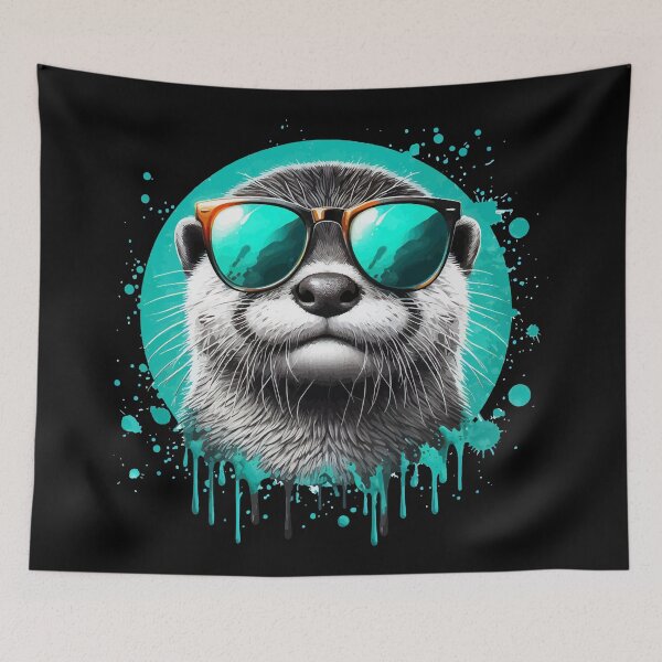 Item preview, Cool Otter in Sunglasses Turquoise Ink Dripping designed and sold by TomFrontierArt.