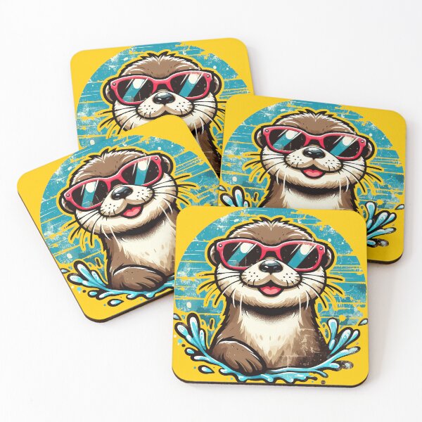 Item preview, Cool Otter in Sunglasses Retro Water Splash Summer designed and sold by TomFrontierArt.