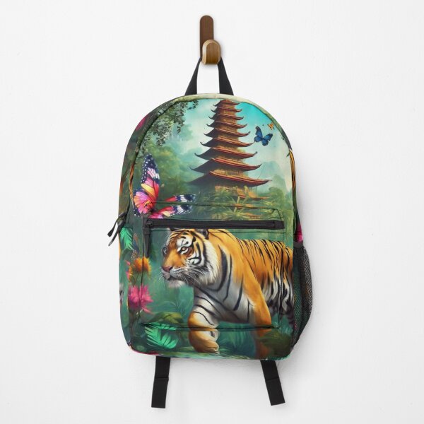Item preview, Tiger and butterfly, plants, flowers, nature, pagoda, China designed and sold by Sugar Wisdom .