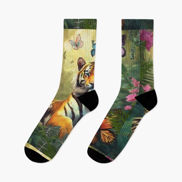 Item preview, Tiger and butterfly, plants, flowers, nature, pagoda, China designed and sold by Sugar Wisdom .