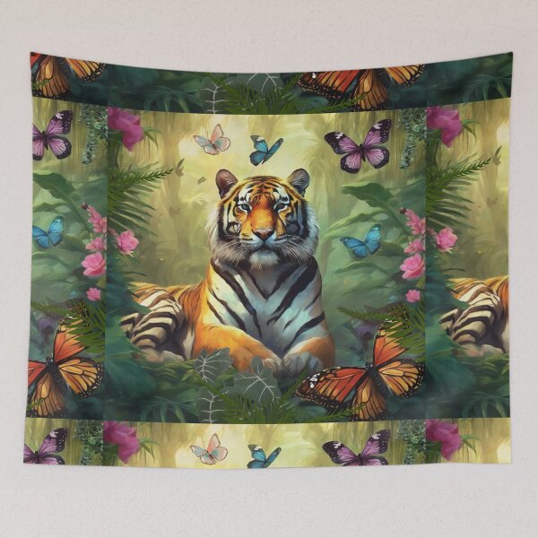 Item preview, Tiger and butterfly, plants, flowers, nature, pagoda, China designed and sold by Sugar Wisdom .