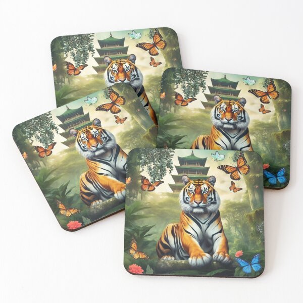 Item preview, Tiger and butterfly, plants, flowers, nature, pagoda, China designed and sold by Sugar Wisdom .
