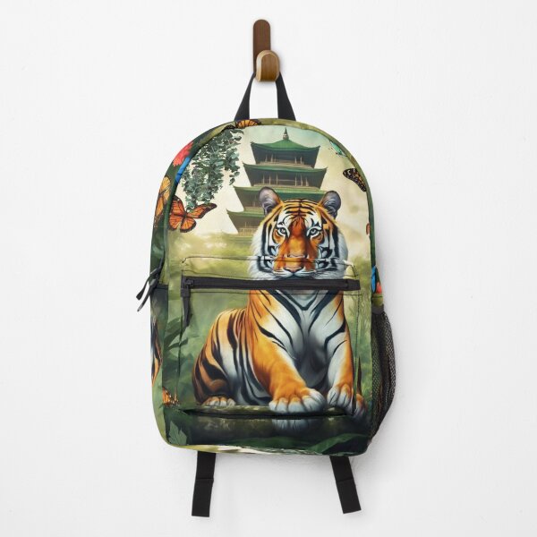 Item preview, Tiger and butterfly, plants, flowers, nature, pagoda, China designed and sold by Sugar Wisdom .
