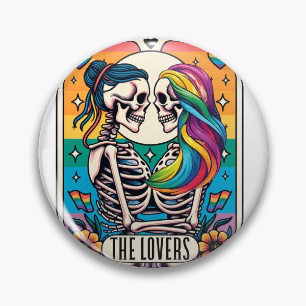 Item preview, Tarot Card The Lovers Rainbow Kissing Lesbian Skeletons designed and sold by MegiWu.