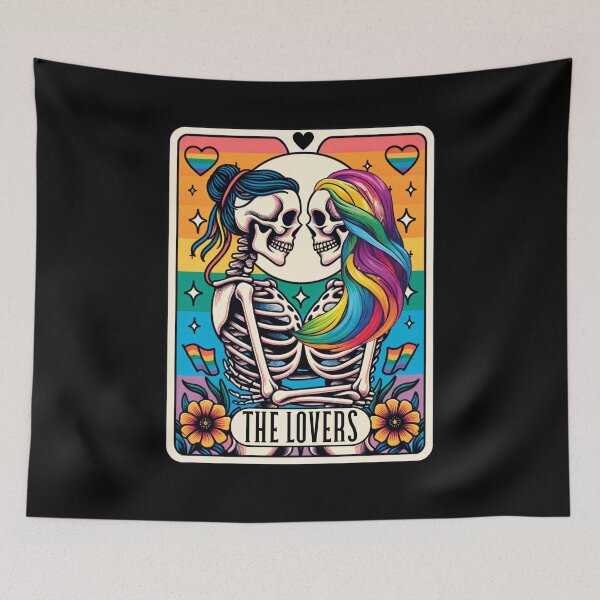Item preview, Tarot Card The Lovers Rainbow Kissing Lesbian Skeletons designed and sold by MegiWu.