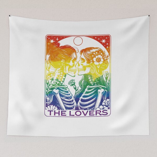 Item preview, Tarot Card The Lovers Rainbow Kissing Lesbian Skeletons designed and sold by MegiWu.