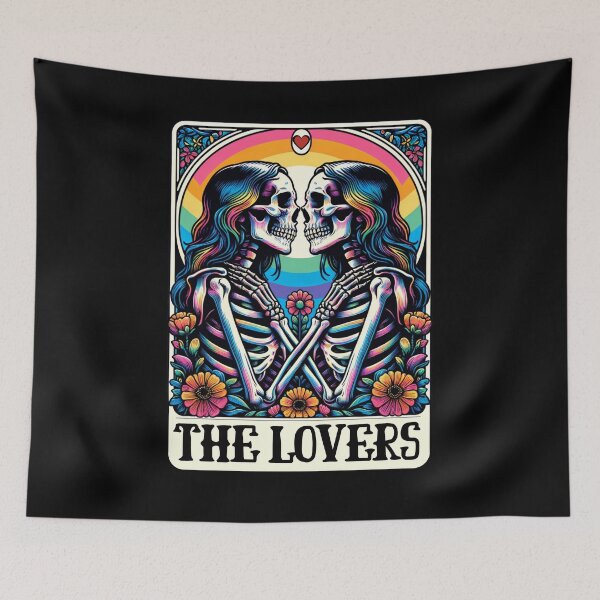 Item preview, Tarot Card The Lovers Rainbow Kissing Lesbian Skeletons designed and sold by MegiWu.