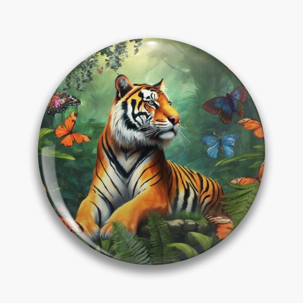 Item preview, Tiger and butterfly, plants, flowers, nature, pagoda, China designed and sold by Sugar Wisdom .