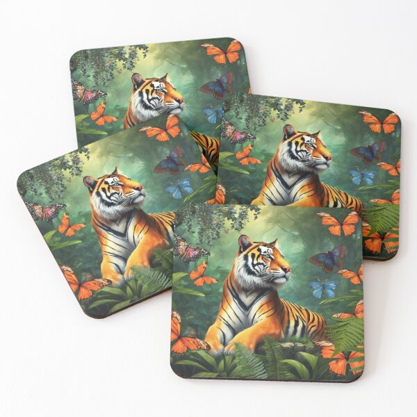 Item preview, Tiger and butterfly, plants, flowers, nature, pagoda, China designed and sold by Sugar Wisdom .