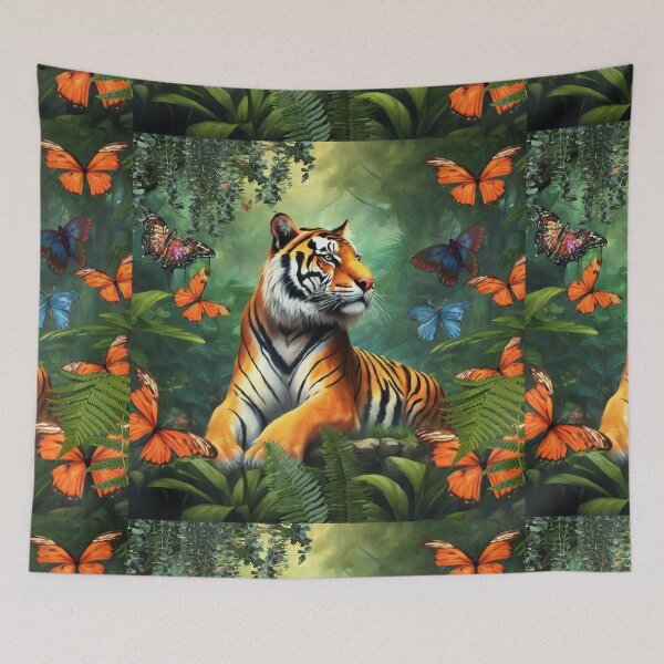 Item preview, Tiger and butterfly, plants, flowers, nature, pagoda, China designed and sold by Sugar Wisdom .