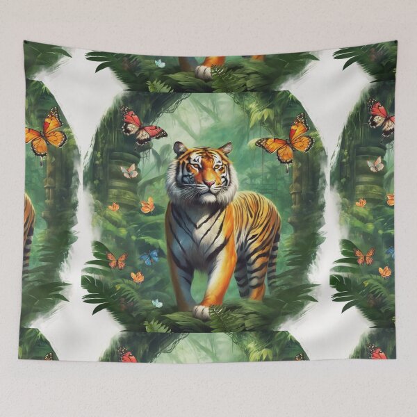 Item preview, Tiger and butterfly, plants, flowers, nature, pagoda, China designed and sold by Sugar Wisdom .