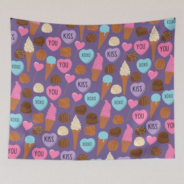 Item preview, Cute Candy Hearts, Sweets, Chocolate and Ice Cream Pattern on Purple Background designed and sold by kapotka.