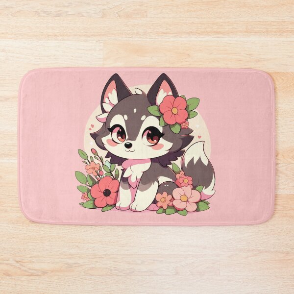 Item preview, Cute Colorful Wolf Dog Art With Flowers Simple Style Pink Little Baby, anime designed and sold by Cr320.